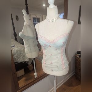 Victoria's Secret Light Blue & Pink Floral Lace Chemise Camisole